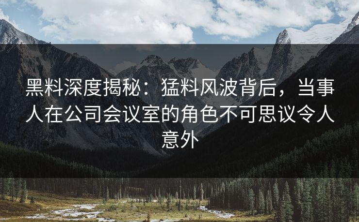 黑料深度揭秘：猛料风波背后，当事人在公司会议室的角色不可思议令人意外